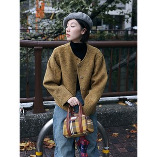 鹿與飛鳥性價比雙面呢綿羊毛休閑三色小個子短款 大衣毛呢外套5457