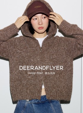 鹿与飞鸟“斑斓之夜”含绵羊毛杂色花纱两色针织连帽毛衣开衫7228