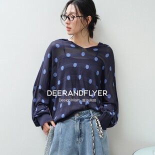 7414 两件套7413 鹿与飞鸟「波点画本」空气感叠穿 波点背心罩衫