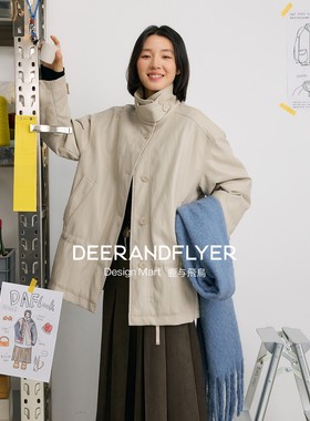 鹿与飞鸟“杏仁奶冻”71.3g90白鸭绒工装风蛋白皮羽绒服外套7011