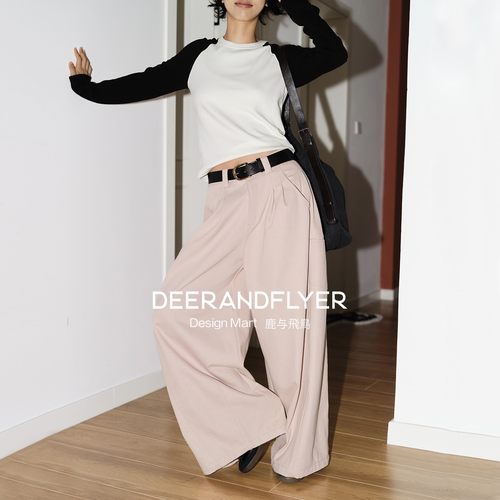 高垂精梳棉褶皱直筒工装休闲裤