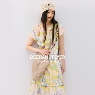 连衣裙6731彐 气泡黄瓶子印花后背镂空泡泡袖 鹿与飞鸟 23点日落