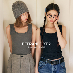鹿与飞鸟 双面磨毛保暖U领自带胸垫德绒打底背心7323 弹糯亲肌