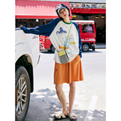 度假轻薄雪花纹百搭插肩袖 鹿与飞鸟 无尽之夏 原创涂鸦T恤5912