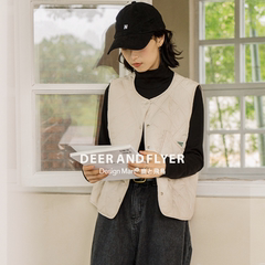 鹿与飞鸟百搭日系文艺叠穿菱格秋冬夹棉马甲背心马夹外搭3120