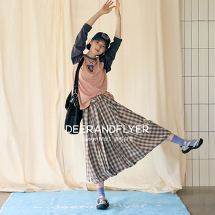 鹿与飞鸟11周年 亲肤棉红棕格立体花苞裙有内衬6832 光合协奏