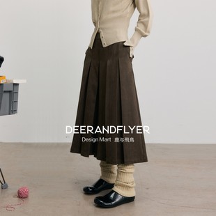 松果棕显瘦阔腿百褶裙裤 复古仿麂皮 7215 百慕褶裥 鹿与飞鸟