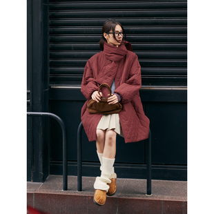 三色加绒南瓜棉服送围巾6252 小菱格不厚重 鹿与飞鸟 祝绪丹同款