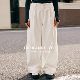 鹿与飞鸟百搭黑白色 6391寸 高克重纯棉连腰抓绒休闲裤