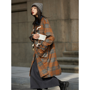 秋冬直降 日系学院风仿牛角扣过年红色毛呢外套呢子大衣2色4022