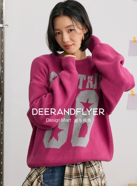 鹿与飞鸟“solo trip08”770g双色织法纯棉加厚圆领两色毛衣7254