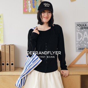 鹿与飞鸟「C位瘦瘦T」莱赛尔雪花棉挂脖显瘦高弹假两件T恤7348