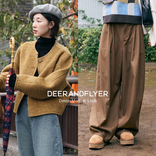 鹿与飞鸟秋冬加厚显瘦多色休闲工装裤/三色短款大衣毛呢外套