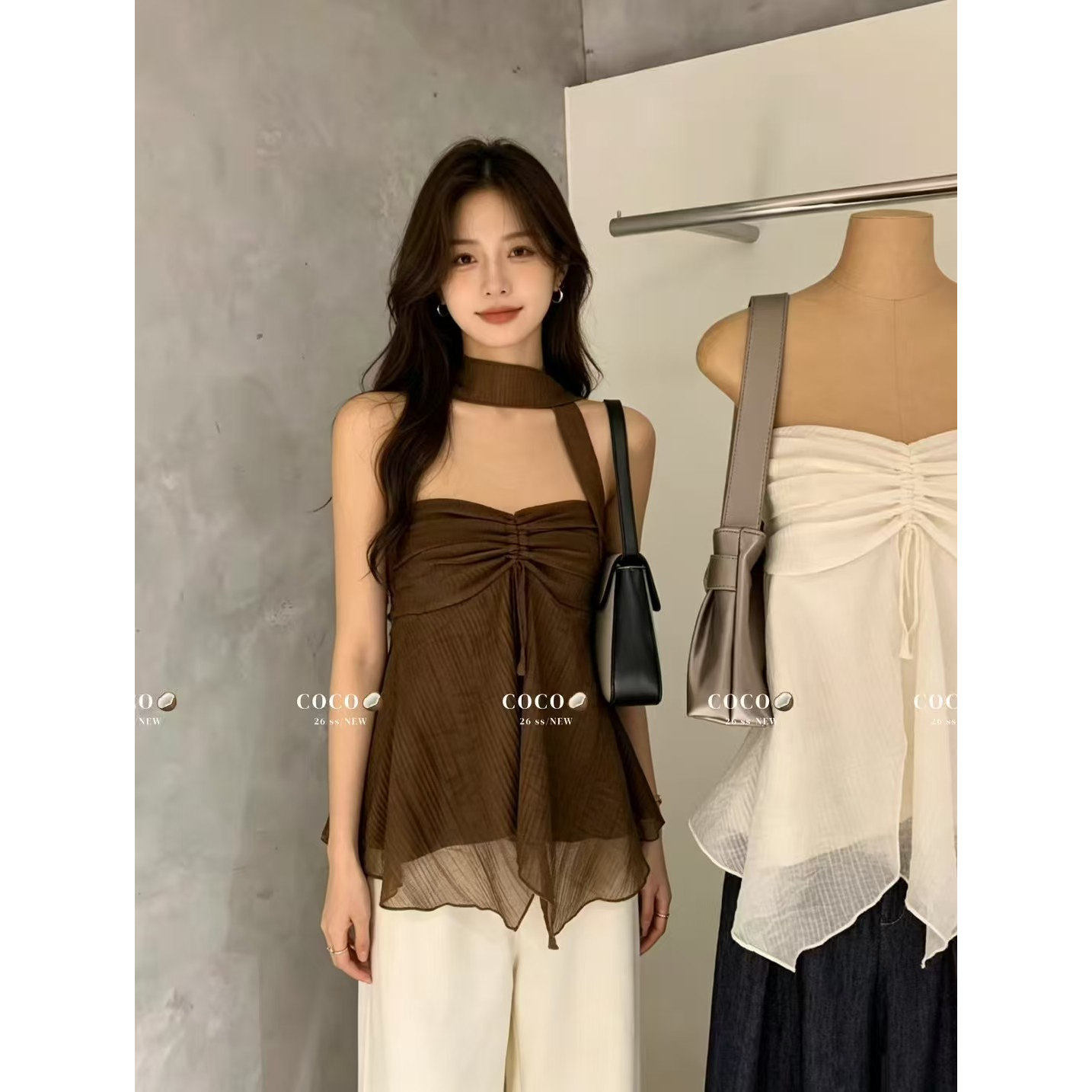 纯欲性感挂脖吊带背心女夏季辣妹设计感小众修身短款外穿抹胸上衣
