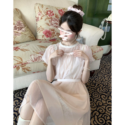 2026新款法式甜美泡泡袖连衣裙女小个子夏季初恋绝美温柔漂亮长裙