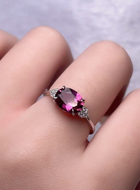 天然镁铝石榴石戒指 s925银镶嵌宝石活口可调节女