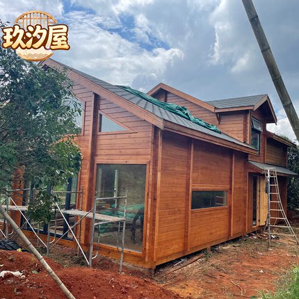 北欧洋房别墅榫卯木结构重型木屋木刻楞景观公园乡下梅园施工木房