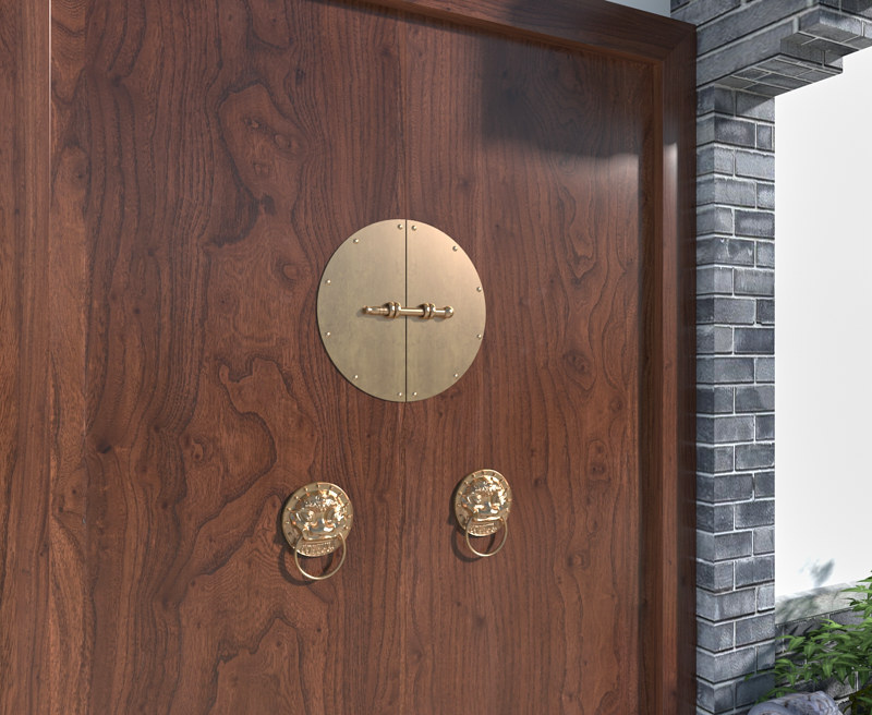 中式实木大门家用入户门别墅庭院门老榆木民宿进户门农村对开门