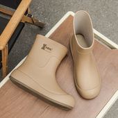 女款 时尚 中筒加绒雨靴厨房工作防滑胶鞋 雨鞋 成人外穿柔软可爱水鞋