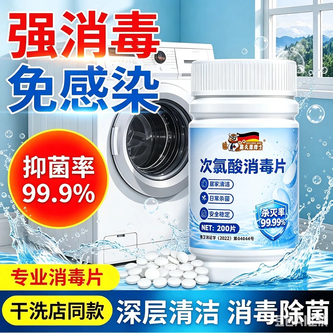 猫头鹰博士公共洗衣机消毒片衣物除菌次氯酸开学宿舍洗衣机清洗剂
