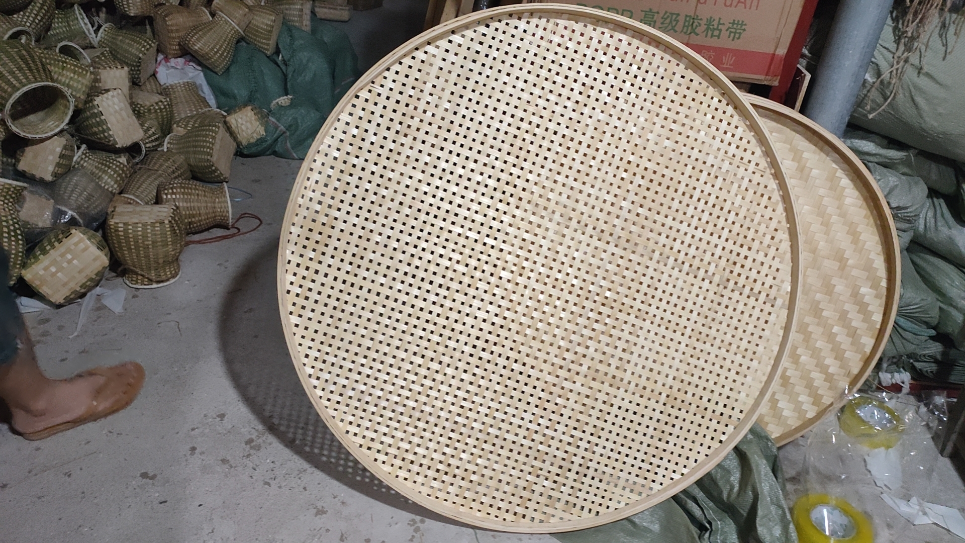 手工竹编圆形无孔装饰竹编