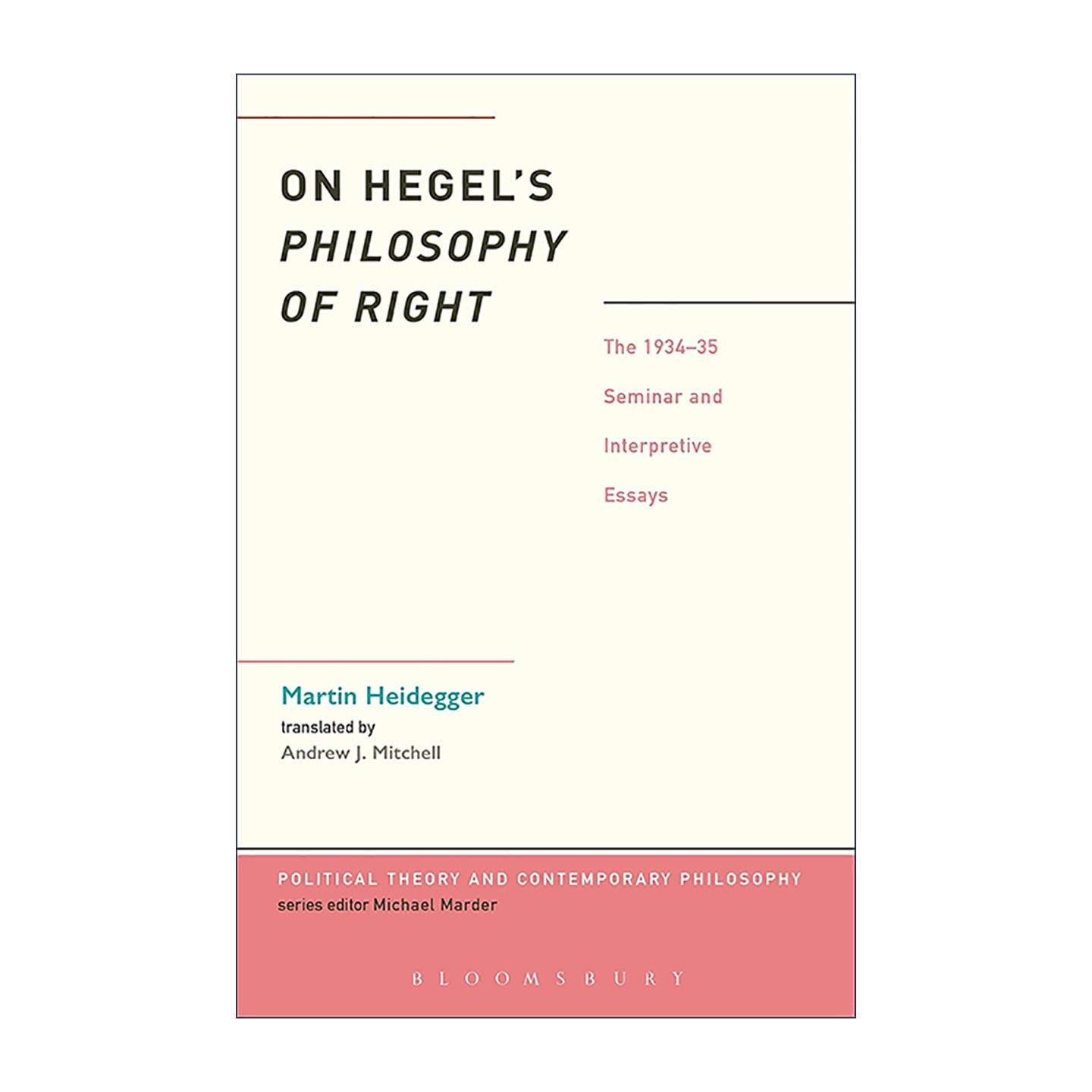 英文原版 On Hegel's Philosophy of Right 论黑格尔的法哲学 海德格尔讲座论文集 英文版 进口英语原版书籍
