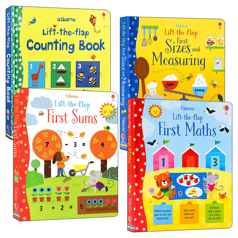 英文原版绘本 Usborne Lift-the-Flap 儿童数学启蒙翻翻书4册 数字计数/加减法/尺寸和测量 幼儿早教 英文版 进口英语原版书籍