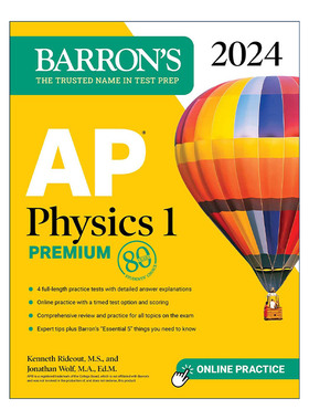 英文原版 AP Physics 1 Premium 2024 4 Practice Tests+Comprehensive Review+Online Practice 2024 巴朗AP物理 1备考指南高级版