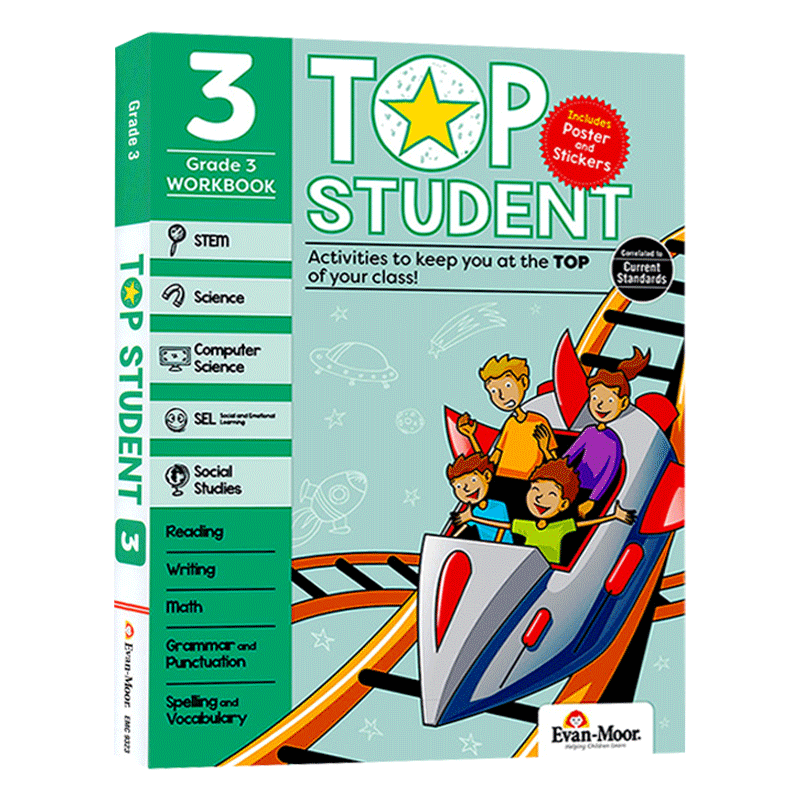 美国加州教辅优等生系列 小学三年级综合科目练习册 英文原版 Top Student Grade 3英语数学计算机等多学科思维和综合能力培养教程