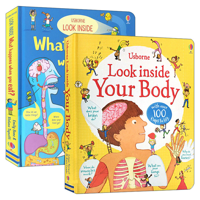 英文原版 Usborne Look Inside 看里面之人体系列2册 纸板翻翻书英语启蒙认知 揭密人体消化器官 英文版 进口原版书籍