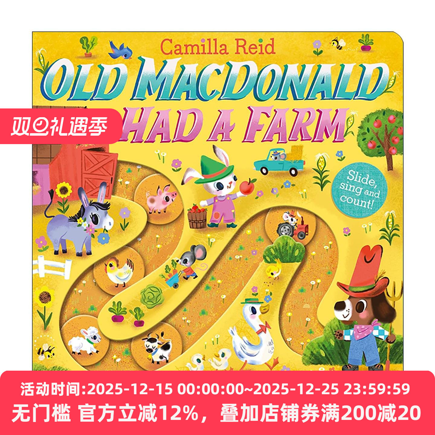 英文原版 Old Macdonald had a Farm 老麦克唐纳有个农场 儿童计数童谣互动绘本纸板书 卡米拉·里德 英文版 进口英语原版书籍