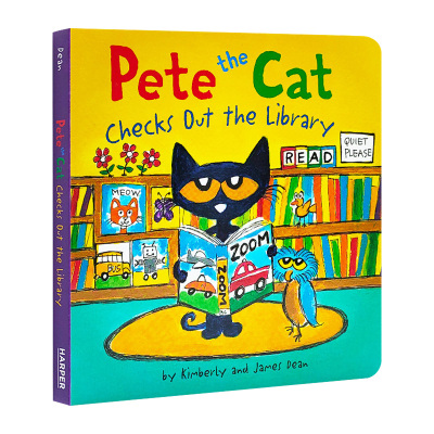 Pete the Cat Checks Out the Library 英文原版皮特猫绘本故事纸板书 在图书馆借书 感受阅读的乐趣 进口英语书籍