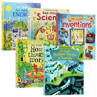 尤斯伯恩看里面系列5册能量+科学+发明+桥梁塔楼运河+机械原理 Usborne See Inside How Things Work 英文原版儿童科普绘本