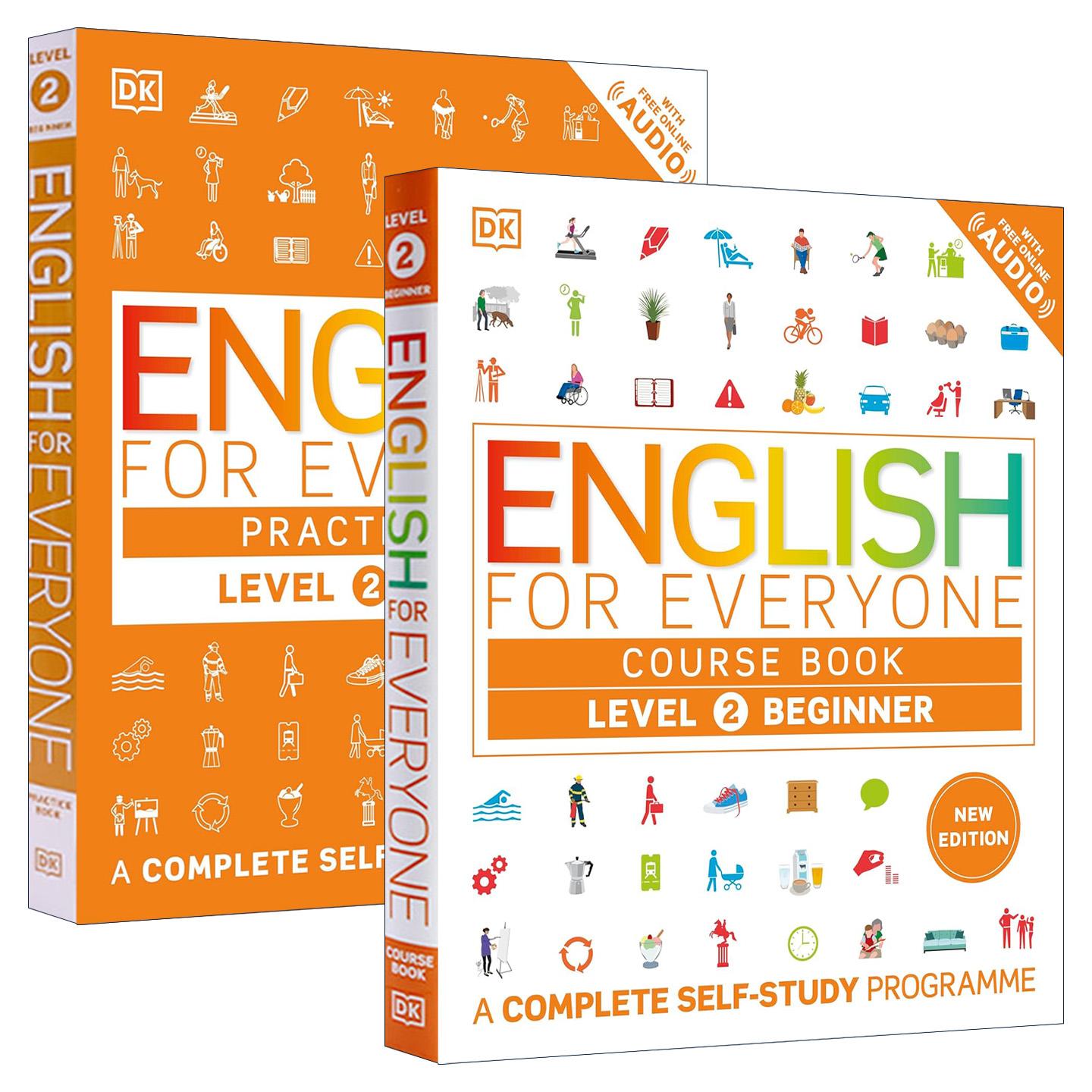 英文原版 English for Everyone Course Book Level 2 Beginner DK人人学英语2新版 初级自学教材+练习册教辅 2册 附线上音频 进口