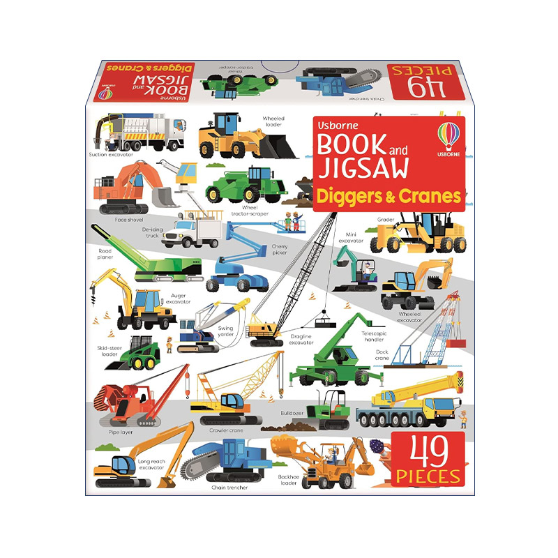 英文原版 Usborne Book and Jigsaw Diggers & Cranes挖掘机和起重机 尤斯伯恩49块拼图 儿童早教益智游戏 英文版进口英语原版书籍