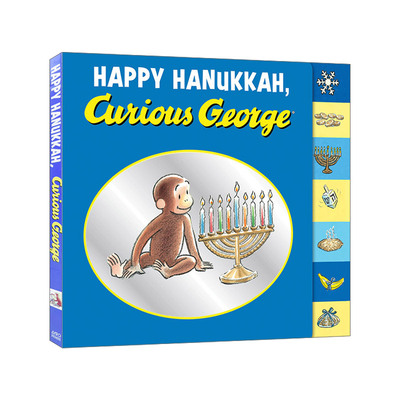 英文原版 Happy Hanukkah  Curious George Tabbed Board Book 好奇猴乔治，光明节快乐 大开异形纸板书 英文版 进口英语原版书籍