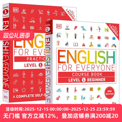 英文原版 English for Everyone Course Book Level 1 Beginner DK人人学英语1新版 入门级自学教材+练习册教辅 2册 附线上音频