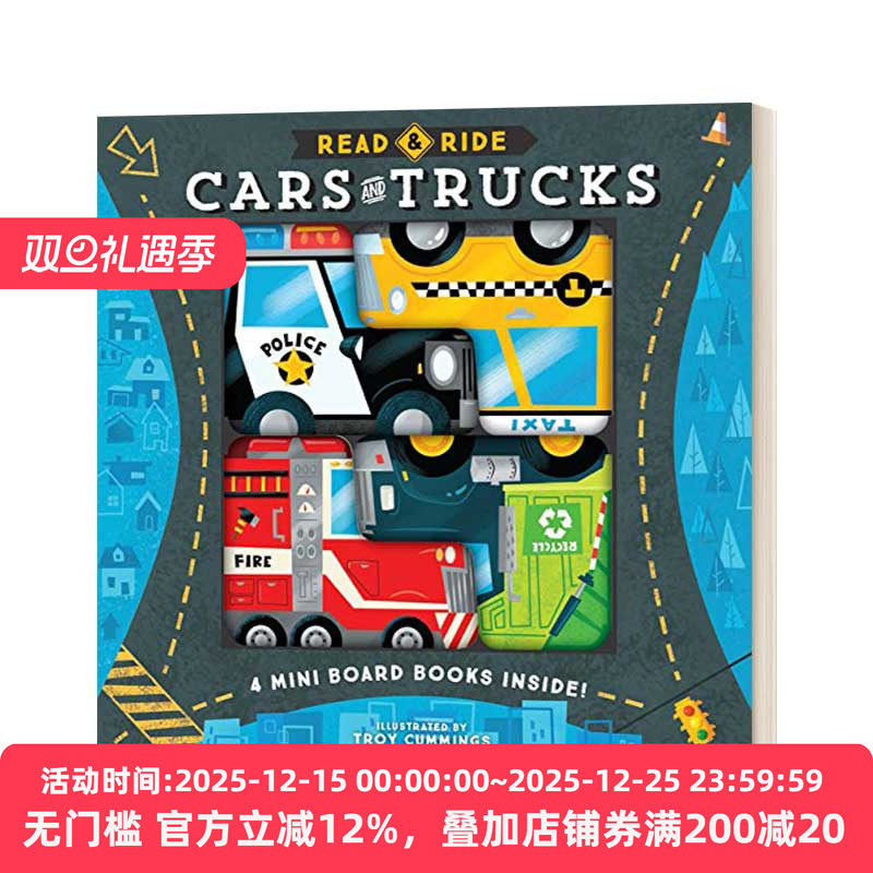 Read & Ride Cars and Trucks 阅读和乘车 汽车和卡车 4本一套 精装 英文原版儿童绘本 进口英语书籍