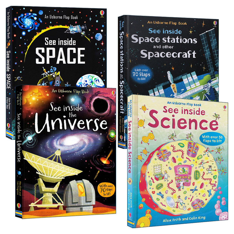 英文原版绘本 Usborne See Inside 看里面之天文太空系列4册 大开本纸板翻翻书 儿童科普百科 英文版 进口英语原版书籍