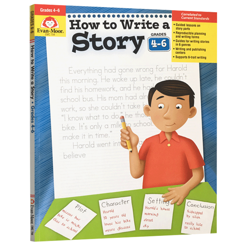 如何写故事 小学四至六年级练习册 How to write a story Grade 4-6 英文原版美国加州教辅 进口英语书籍