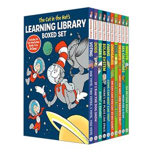 套装 The Learning Hat 10册经典 猫学习图书馆盒装 Library 儿童绘本合集英文版 Set the 苏斯博士戴帽子 Cat 英文原版 Boxed