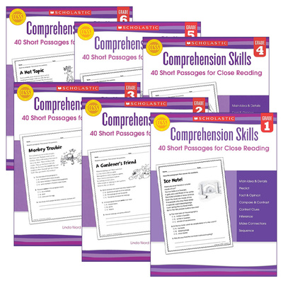 英文原版 Comprehension Skills 40 Short Passages for Close Reading 学乐阅读理解技巧1-6年级 6册 英文版 进口英语原版书籍
