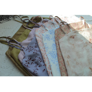 汉风锦秀 汉服仿宋抹竹叶针叶印花吊带背心女内搭紫色系绿色系