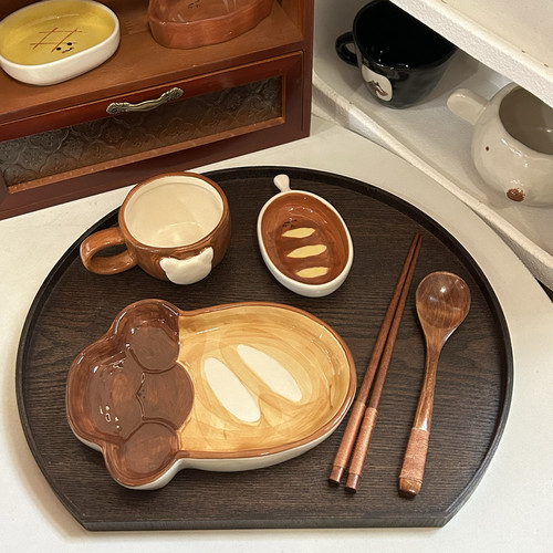 卡通釉下彩陶瓷一人食餐具套装
