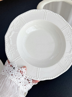 ins风纯白色法式铃兰花餐盘釉下彩陶瓷餐具盘子汤碗鱼盘家用菜盘