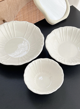 ins风纯白色法式餐盘套装釉下彩陶瓷餐具盘子汤碗鱼盘家用菜盘