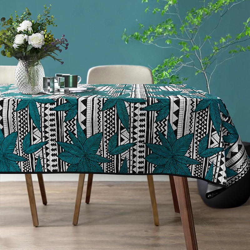 轻奢田园风墨绿色长方形茶几布布