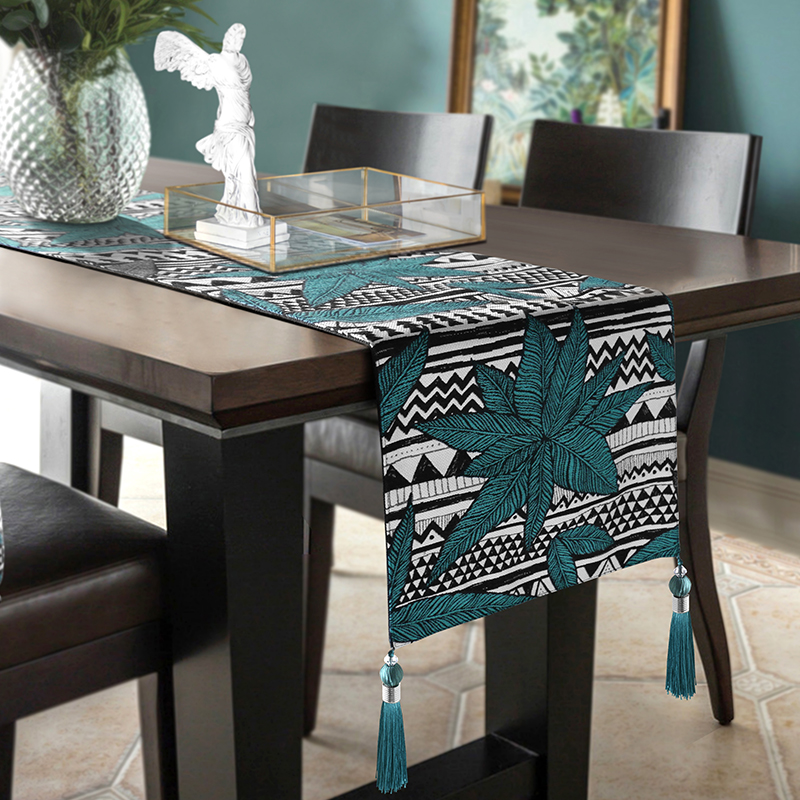 餐桌装饰布长条电视柜墨绿色北欧