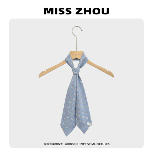 复古法式蓝色长条丝带女夏韩版时尚系脖领带海边度假拍照百搭飘带