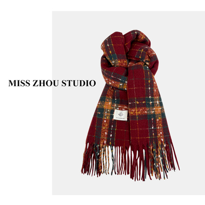 满目星河红色格子仿羊绒围巾情侣